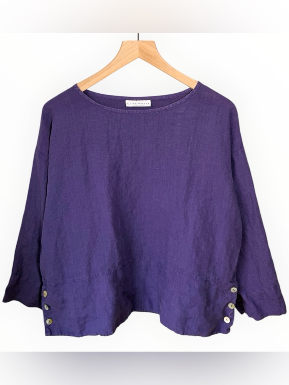 Bryn Walker Linen Boxy Top Women’s Size Medium Purple Mother Of Pearl Button USA
